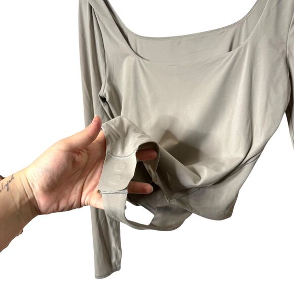 Lululemon Wundermost Ultra Soft Nulu Square Neck Long Sleeve Bodysuit Gray Large - Picture 10 of 10